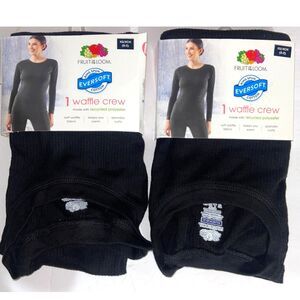 2 Fruit of the Loom EverSoft Women's Waffle Pant Size XS Black NEW!